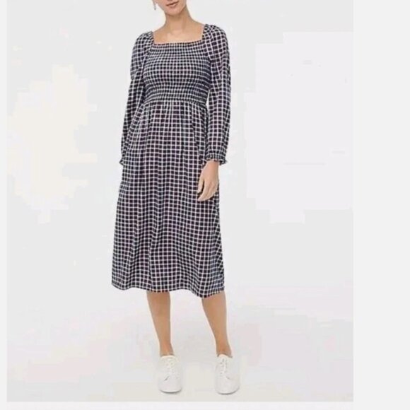 J Crew Plaid Check Cotton Flannel Long Sleeve Smocked Midi Dress XL NWT - Picture 3 of 10